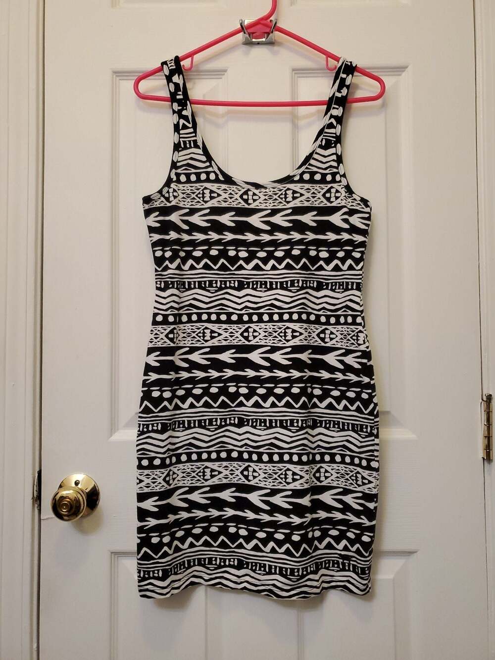 PINK Victoria's Secret Black and White Aztec Print Tank Bodycon Mini Dress